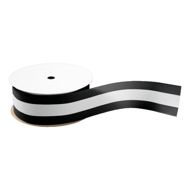 Striped (Black & White | Horizontal) Customisable Grosgrain Ribbon (Spool)