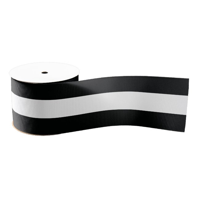 Striped (Black & White | Horizontal) Customisable Grosgrain Ribbon (Spool)