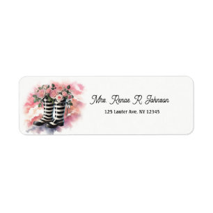 Striped Black White Rainboots Filled with Roses