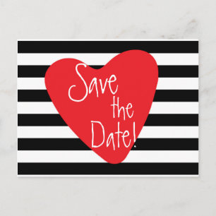 Striped Black White Red Heart Postcard