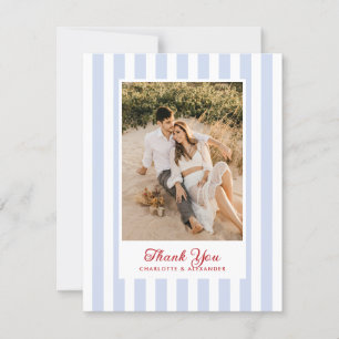 Striped Blue and Red Photo Thank You Card