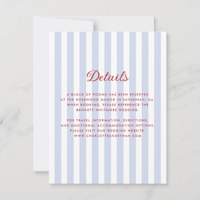 Striped Blue and Red Wedding Details Card (Front)