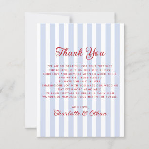 Striped Blue and Red Wedding Thank You Card