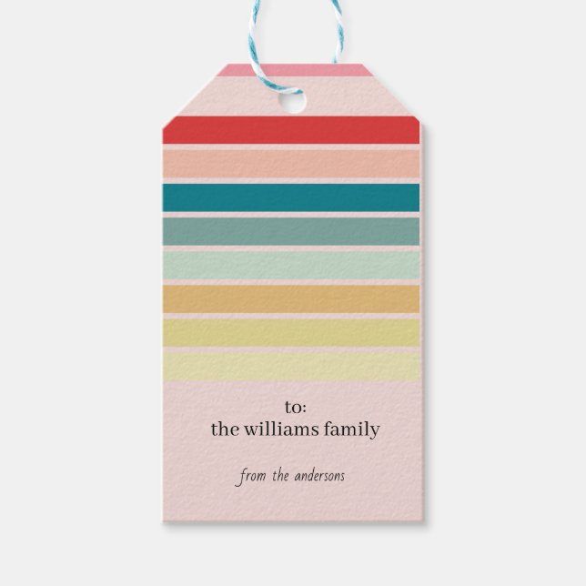 Striped Blue Christmas Holiday Gift Tags (Front)