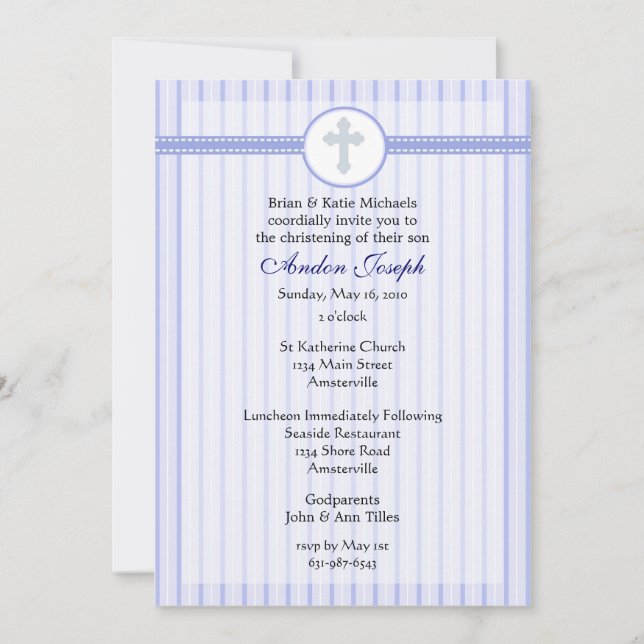 Striped Blue Cross Invitation. Invitation (Front)