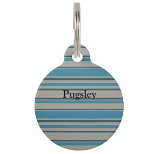 Striped blue gray pet tag