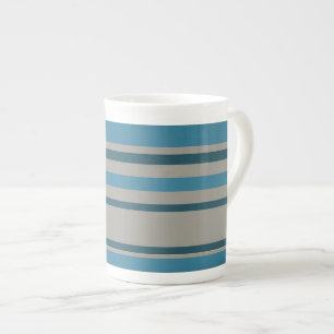 Striped blue grey bone china mug