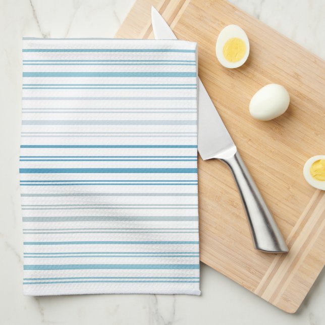 Striped Blue & Grey Coastal Farmhouse Style Tea Towel (Quarter Fold)