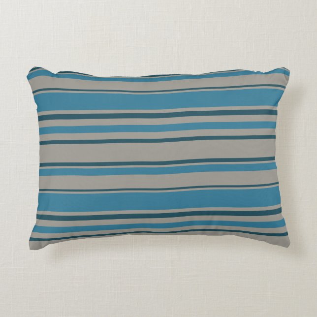 Striped blue grey decorative cushion (Front)