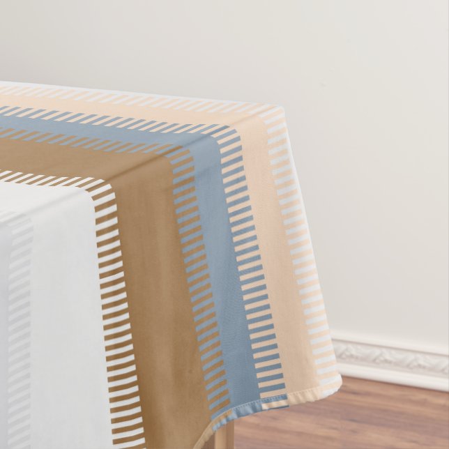 Striped Blue Grey Grey Gold Beige Brown Tan Tablecloth (In Situ)