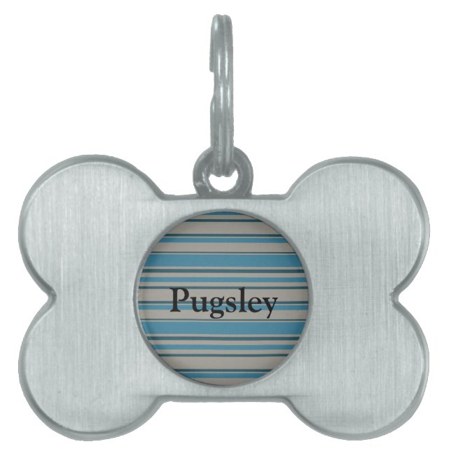 Striped blue grey pet ID tag (Front)