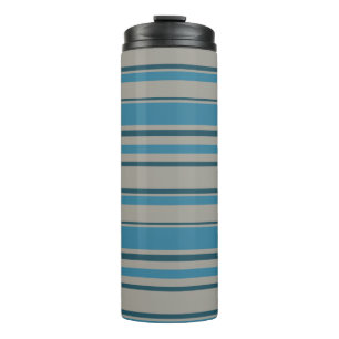 Striped blue grey thermal tumbler