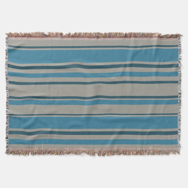 Striped blue grey throw blanket (Front)