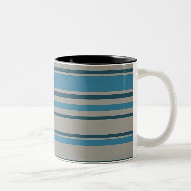 Striped blue grey Two-Tone coffee mug (Right)