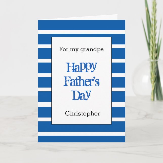 Striped Blue Happy Father's Day Grandpa Card (Front)