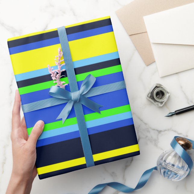 Striped Blue, Lime, & Yellow Modern Gift Wrap (Gifting)