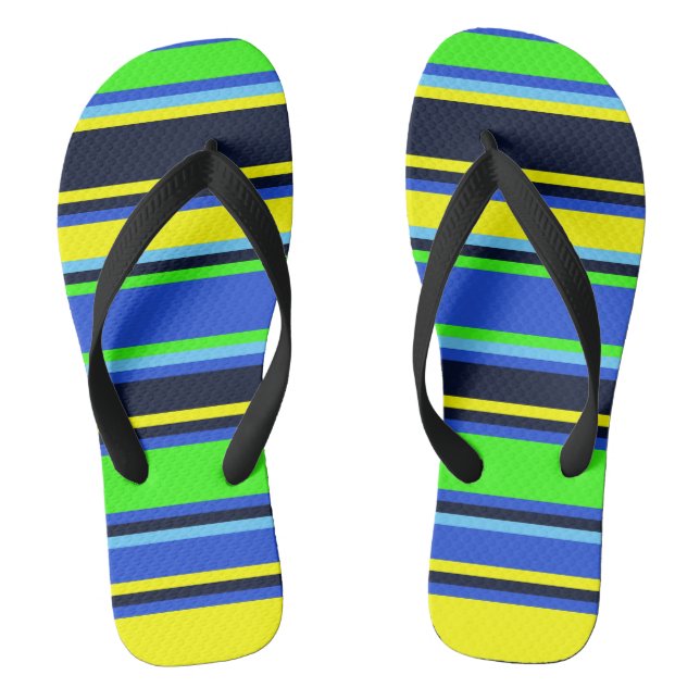 Striped Blue, Lime, & Yellow Unisex Flip Flops (Footbed)