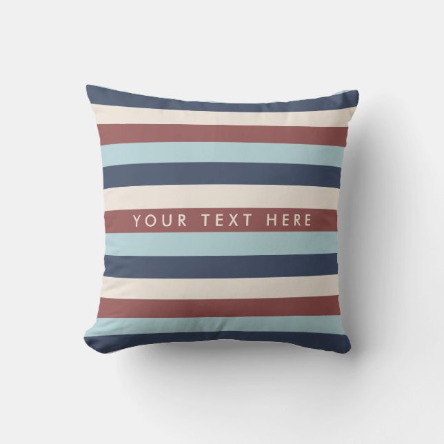 Striped Blue & Marsala Custom Cushion (Front)