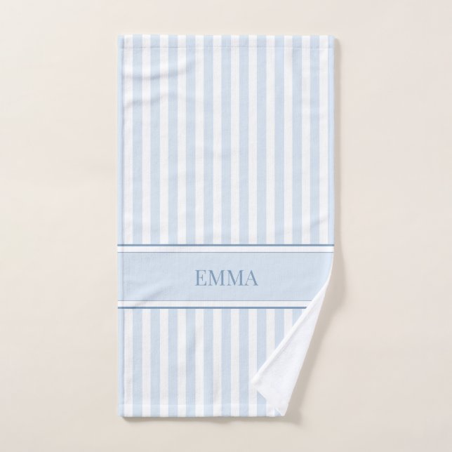 Striped Blue Modern Preppy Simple Custom Name Hand Towel (Hand Towel)