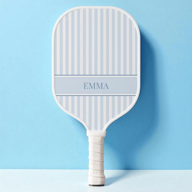 Striped Blue Modern Retro Simple Personalised Name Pickleball Paddle (Striped Blue Modern Retro Simple Personalized Name Pickleball Paddle)
