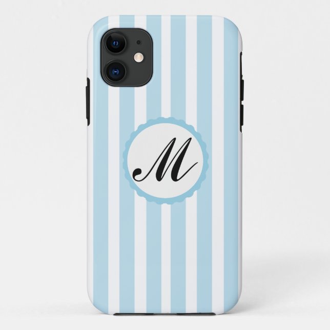 Striped Blue White Custom Monogram iPhone case (Back)