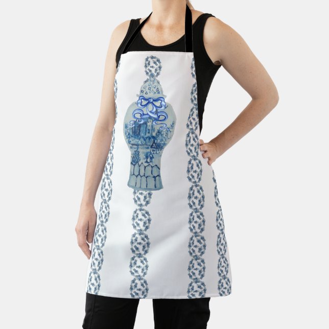 Striped Blue & White Ginger Jar Apron (Insitu)