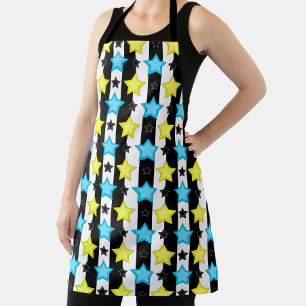 Striped Blue Yellow Stars Pattern Design  Apron