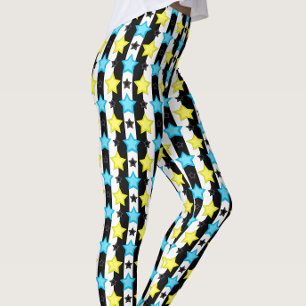 Striped Blue Yellow Stars Pattern Design Leggings