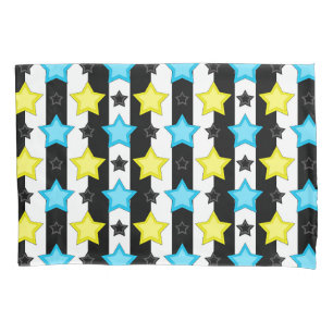 Striped Blue Yellow Stars Pattern Design Pillowcase