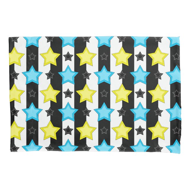 Striped Blue Yellow Stars Pattern Design  Pillowcase (Front)