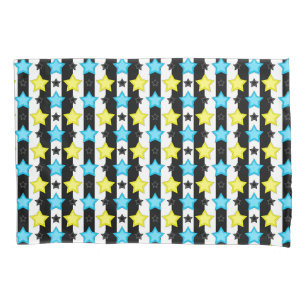 Striped Blue Yellow Stars Pattern Design Pillowcase