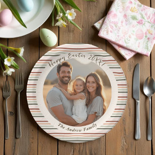 Striped Boho Easter with Photo & Name Paper Plate
