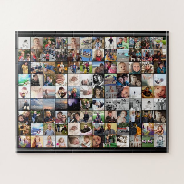 Striped Borders 80 Family Friends Photo Collage Jigsaw Puzzle (Horizontal)