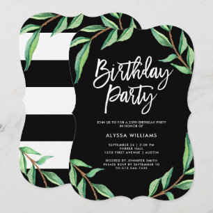 Striped Botanical   Birthday Party Invitation