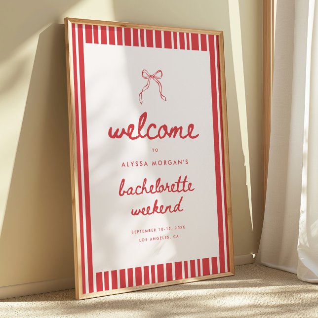 Striped Bow Coquette Bachelorette Weekend Welcome Poster (Creator Uploaded)
