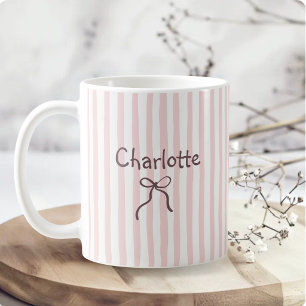 Striped Bow Cute Coquette Custom Personalised Name Coffee Mug