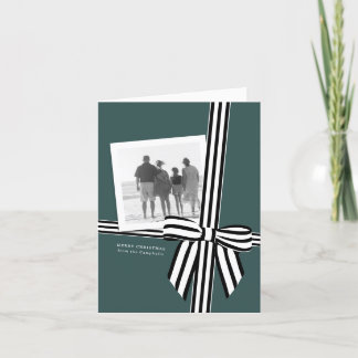 Striped Bow Folded Holiday Photo Card Green
