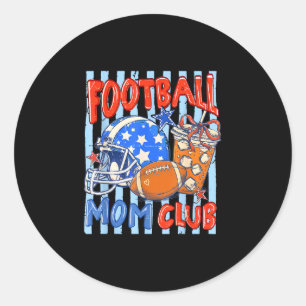 Striped bow football mum club coffee funny game classic round sticker