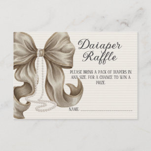 Striped Bow Girl Baby Shower Diaper Raffle Enclosure Card