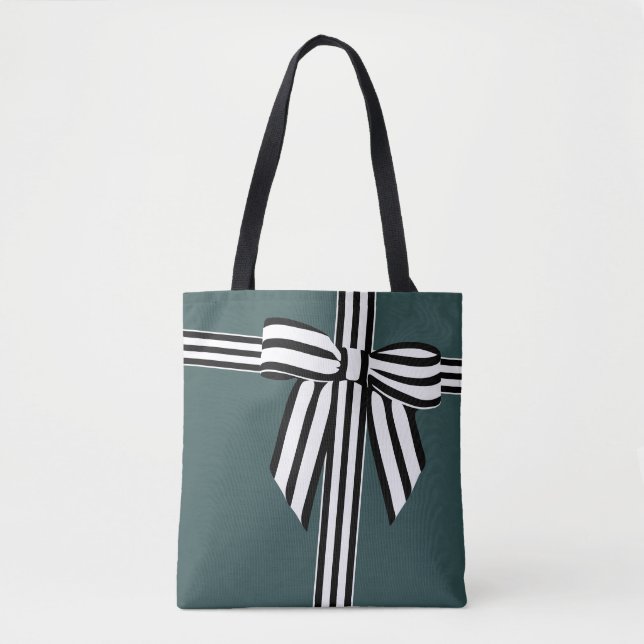 Striped Bow Tote Bag Green (Front)
