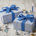 Striped Bright Blue Jewish Gold Star of David Wrapping Paper<br><div class="desc">This Striped Bright Blue Jewish Gold Star of David Wrapping Paper features elegant gold colored Stars of David set against bright blue and white stripes for a timeless festive look. Perfect for Hanukkah gifts,  holiday celebrations,  and Jewish festivities,  this luxurious design adds timeless elegance and sophistication to every present.</div>