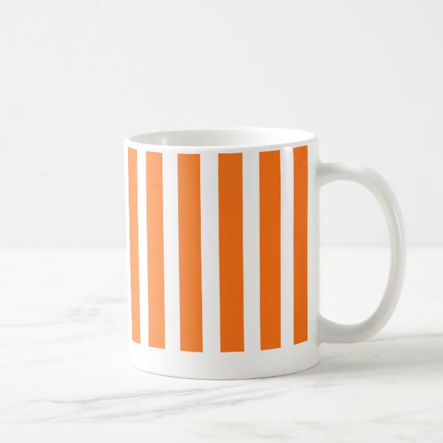 :   striped  bright orange, pumpkin,  mug (Right)