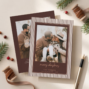 Striped Brown Merry Christmas Photo Foil Holiday Card