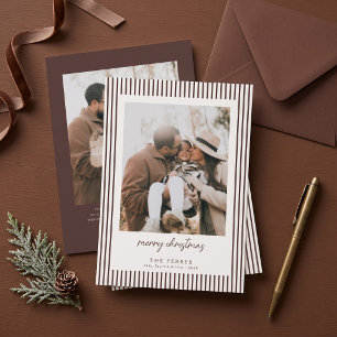 Striped Brown Merry Christmas Photo Holiday Card