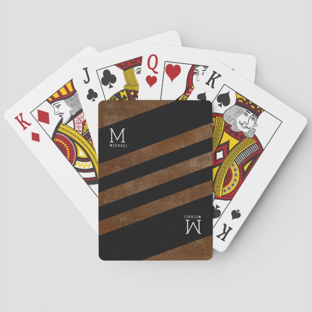 striped brown monogrammed playing cards (Back)