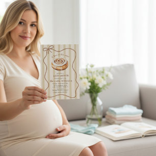 Striped Bun Baby Shower Invitation Watercolor QR