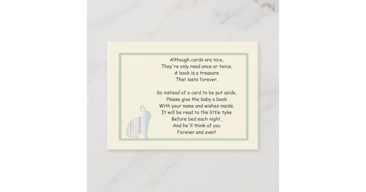 Striped Bunny Baby Shower Book Poem Insert Card Zazzle