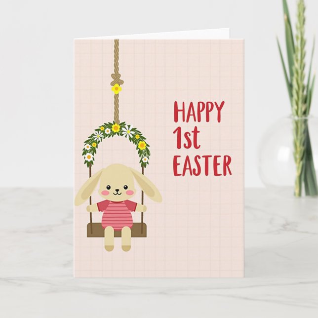 Striped Bunny First Easter Card (Front)