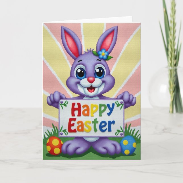 Striped Bunny Springtime Card (Front)