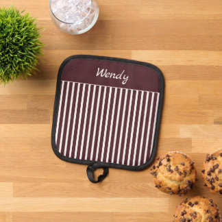 Striped Burnt Burgundy and White Pattern Pot Holder
